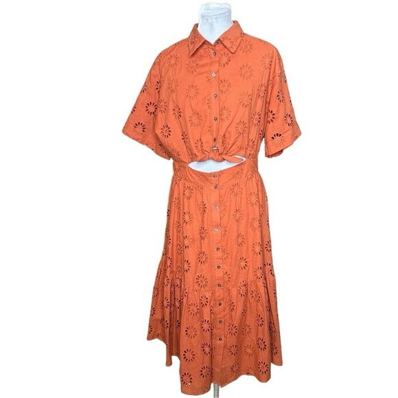 SUNCOO Chiara Eyelet Collared Dress-Terracotta. Size T3, Large - Picture 3 of 11